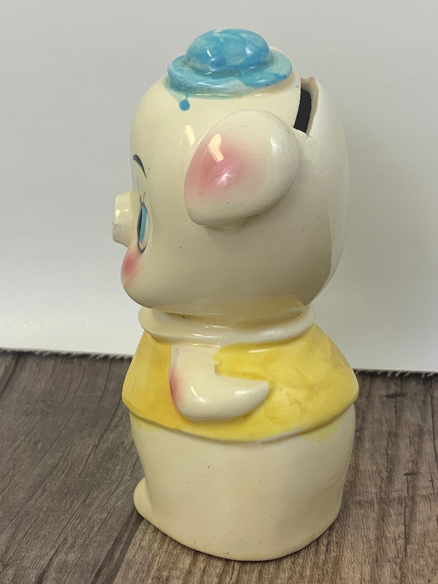 Anthropomorphic Piggy Bank Made in Japan Pig with Blue Hat Yellow Vest Big Vintage Home