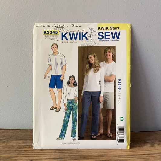 Unisex Adult Shorts and Pants Sewing Pattern Kwik Sew XS to XL 3345