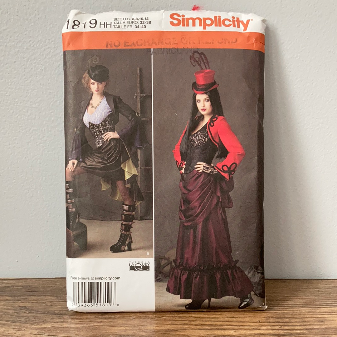 Ladies Goth Steampunk Halloween Costume Sewing Pattern Size 6 to 12 Simplicity 1819