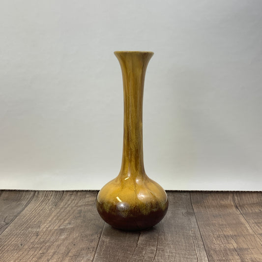 Tall Pottery Vase with Gold Drip Glaze