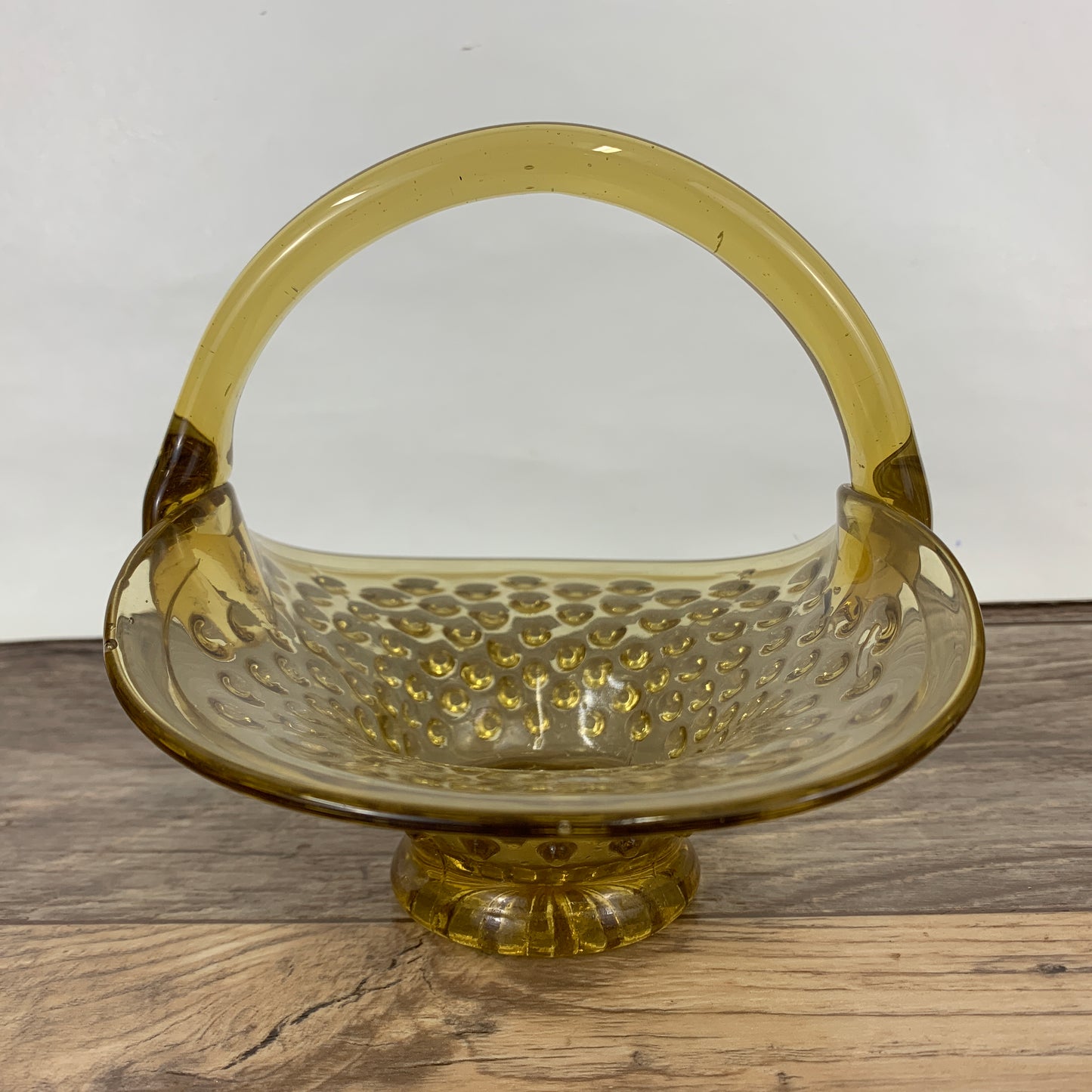 Amber Hobnail Glass Basket