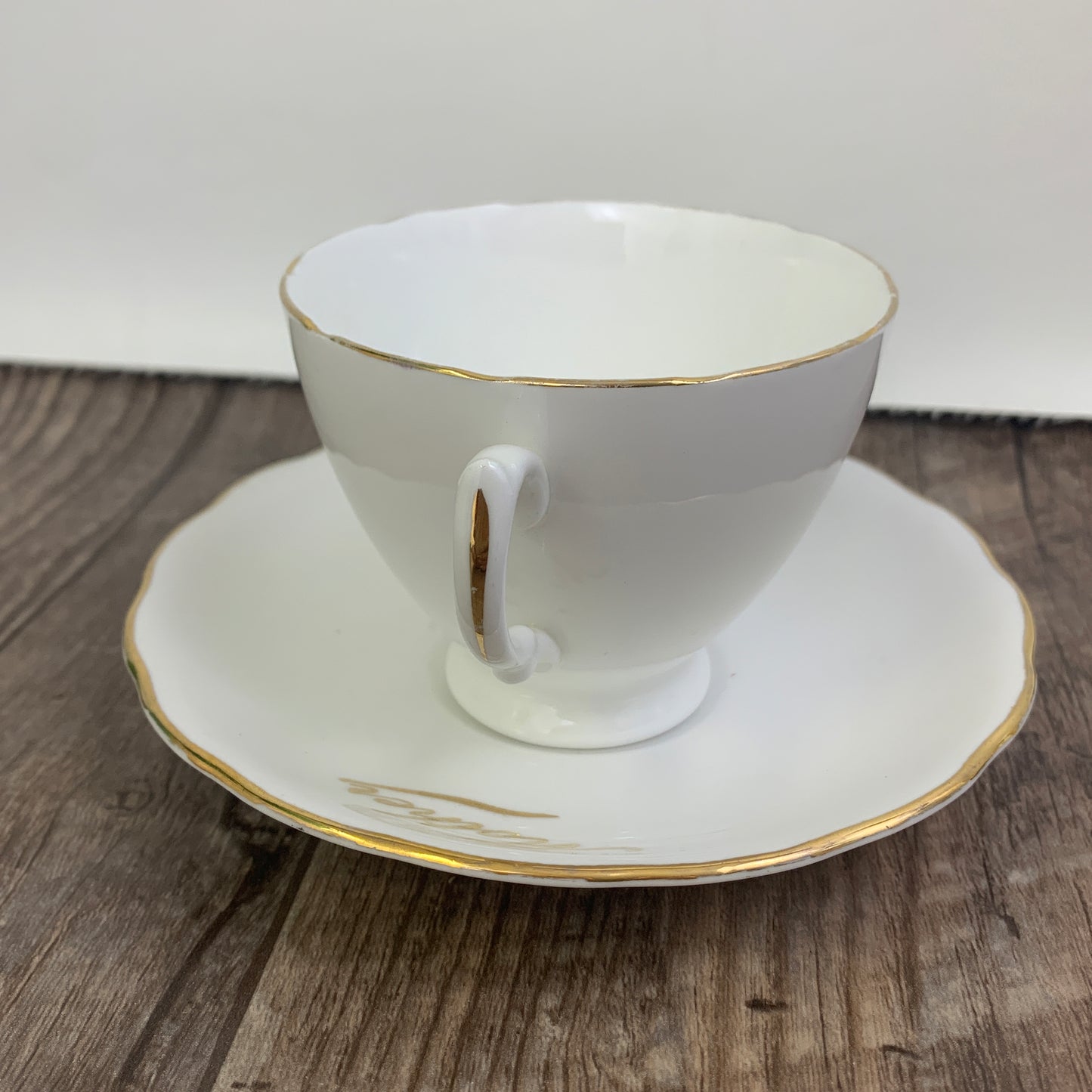 Vintage White Teacup and Saucer Mother Gold Script Vintage Colclough Tea Cup