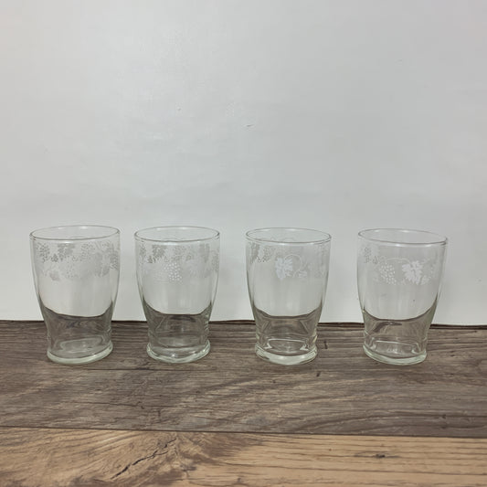 Small Vintage Juice Glasses with White Grapevine Border