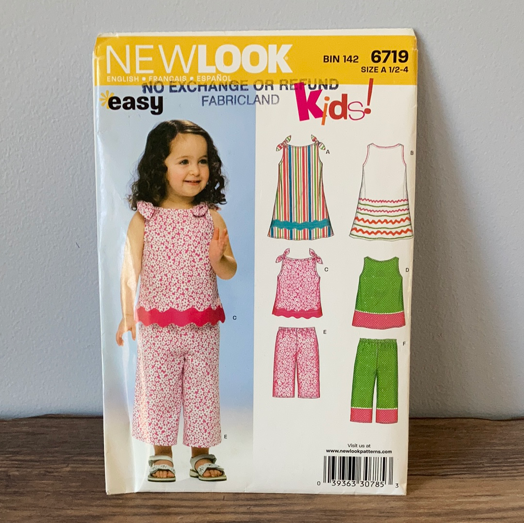 Girls Top Pants Capris Dress Sewing Pattern Size Half to 4 New Look 6719