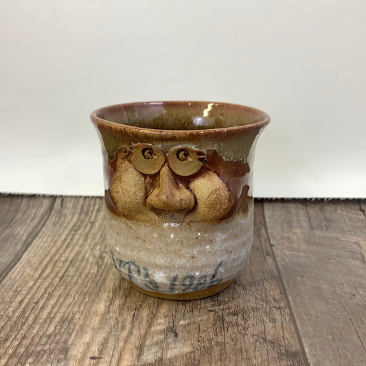 Vintage Drip Glaze Pottery Mug with Face Handmade Pottery Mug with Molded Face