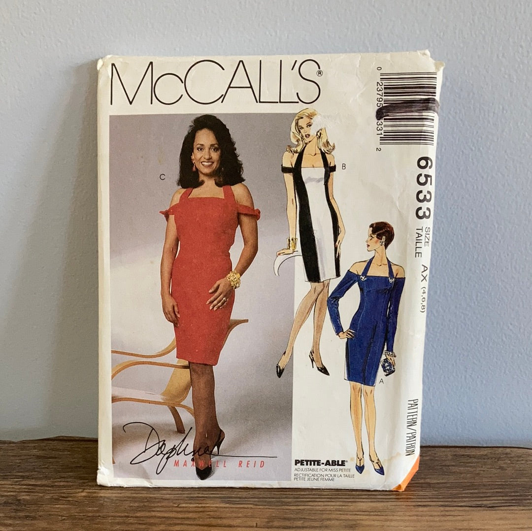 90s off the Shoulder Sheath DressMisses Fitted Dress Sewing Pattern Size 4 to 8 McCalls 6533