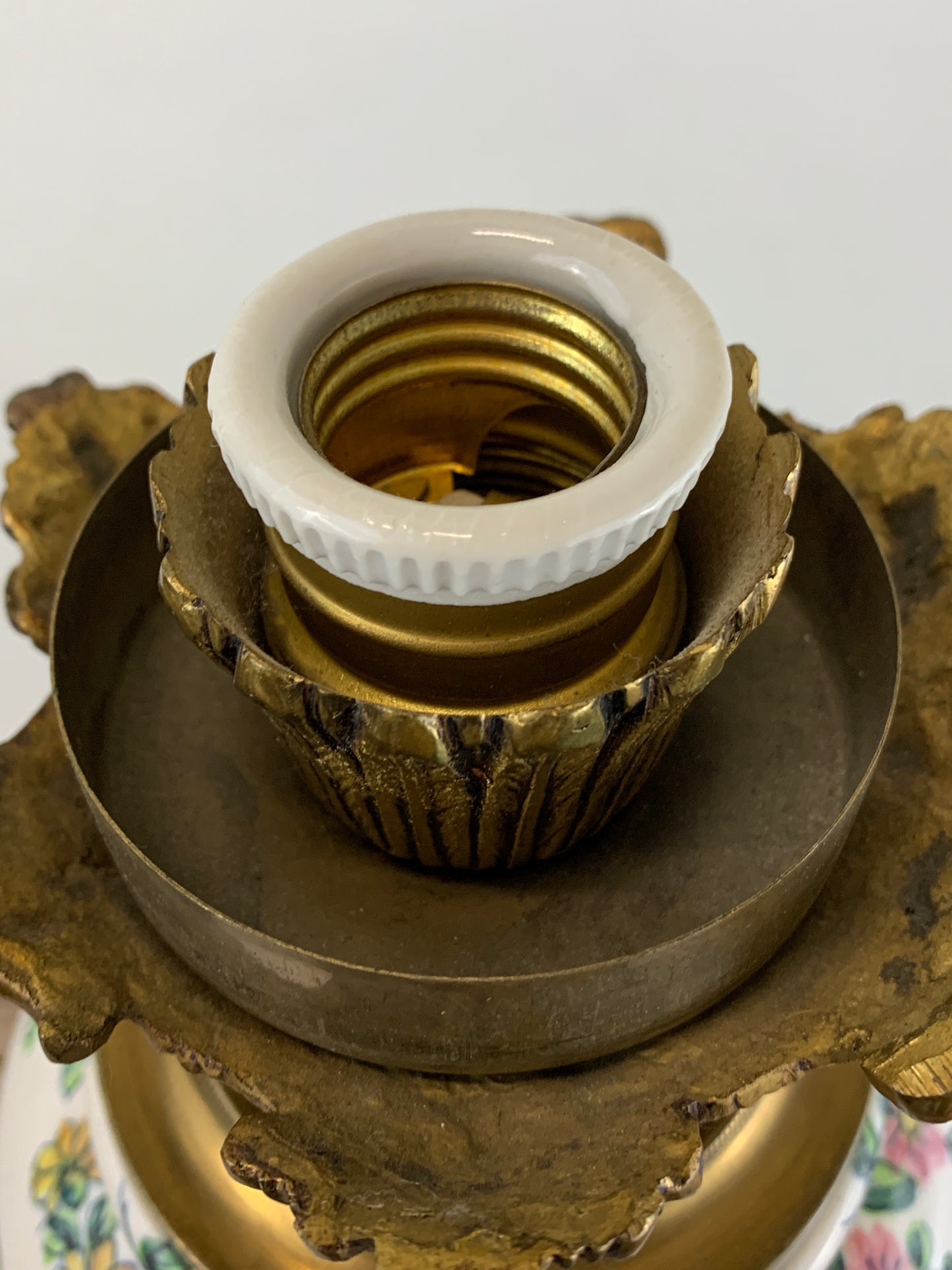 Cast Brass and Ceramic Antique Lamp