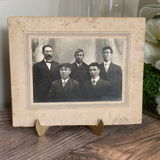 Antique Black and White Photo Cabinet Card 5 Gentlemen from East Angus Quebec