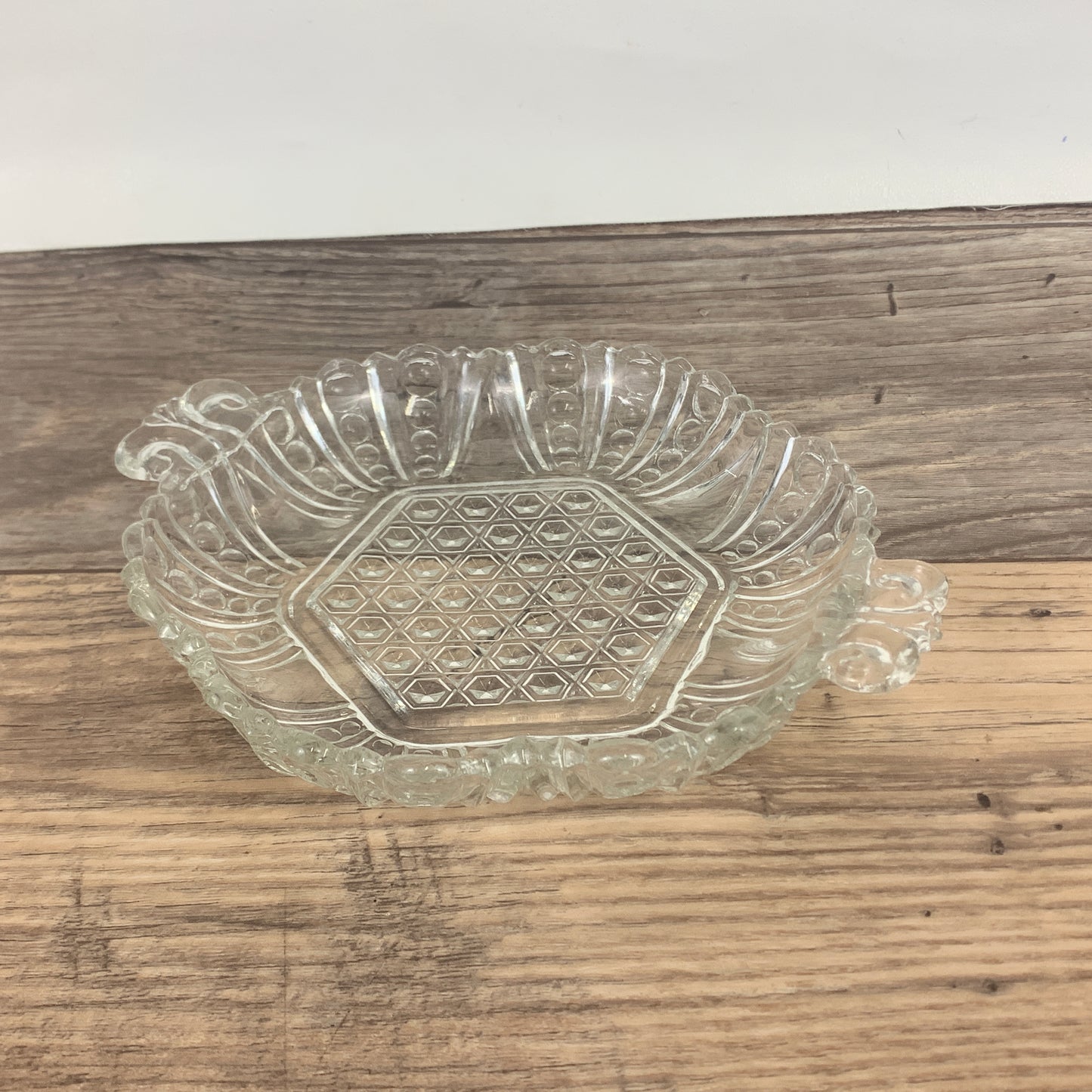 Scroll Handle Dish with Waffle Pattern Center