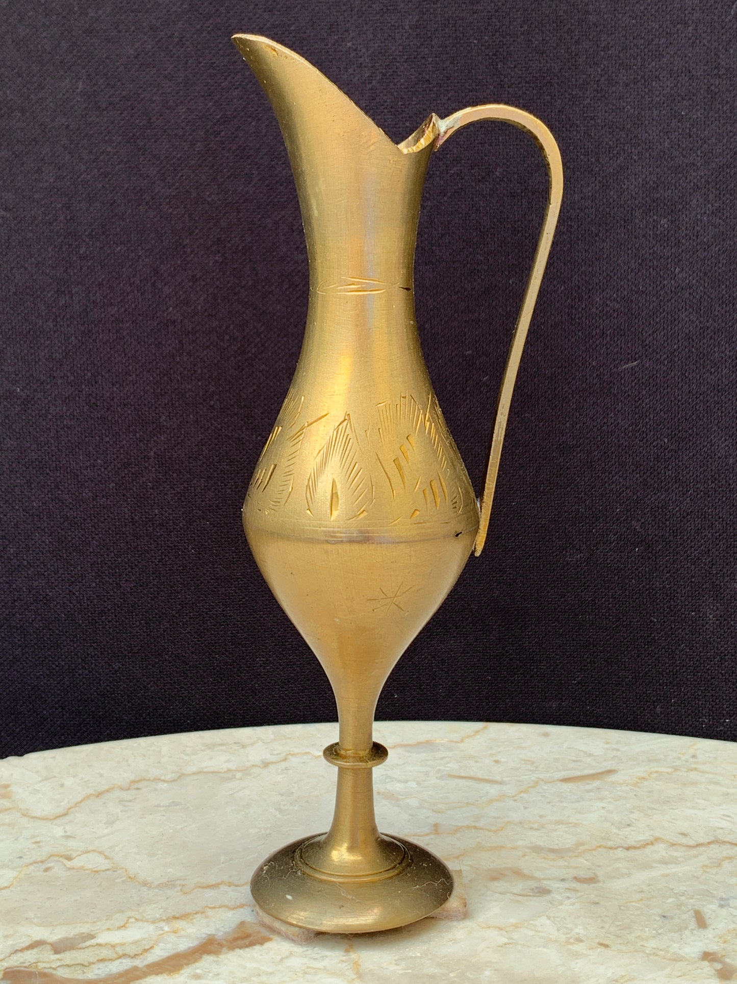 Small Decorative Brass Ewer Vintage Brass Boho Decor Etched Brass