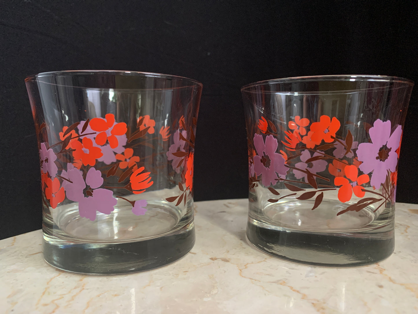 Vintage Juice Glass Set with Floral Pattern