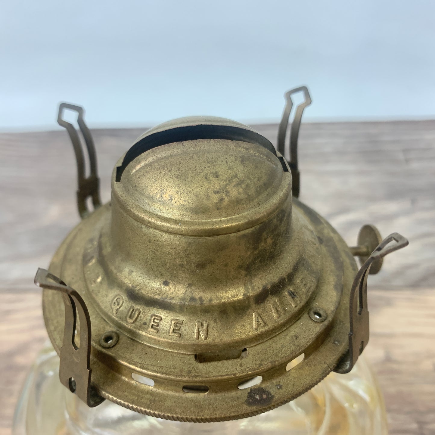 Vintage Glass Oil Lamp with Raised Design and Tall Hurricane Shade