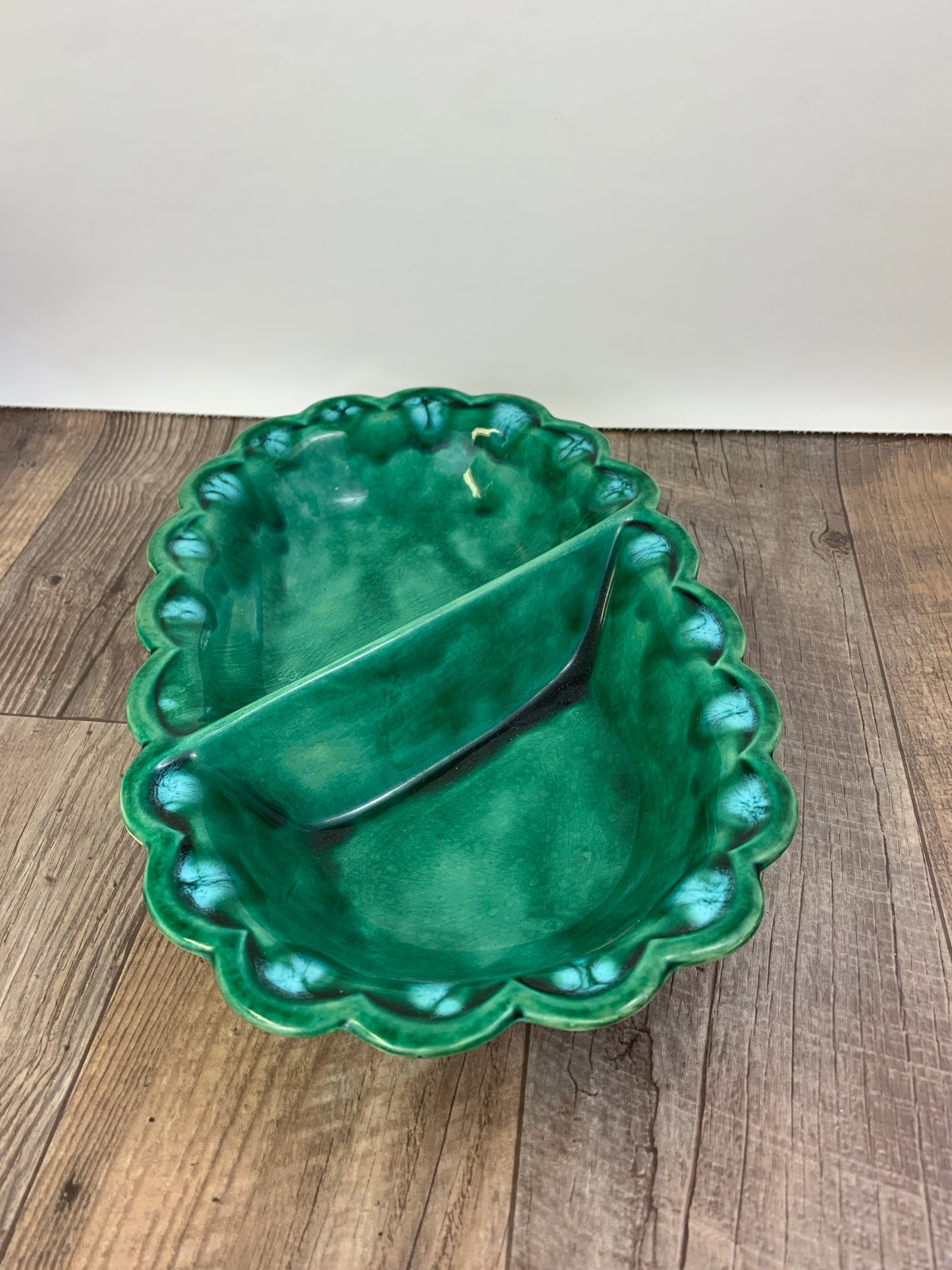 Vintage Ceramic Serving Dish Green Ceramic Divided Console Dish