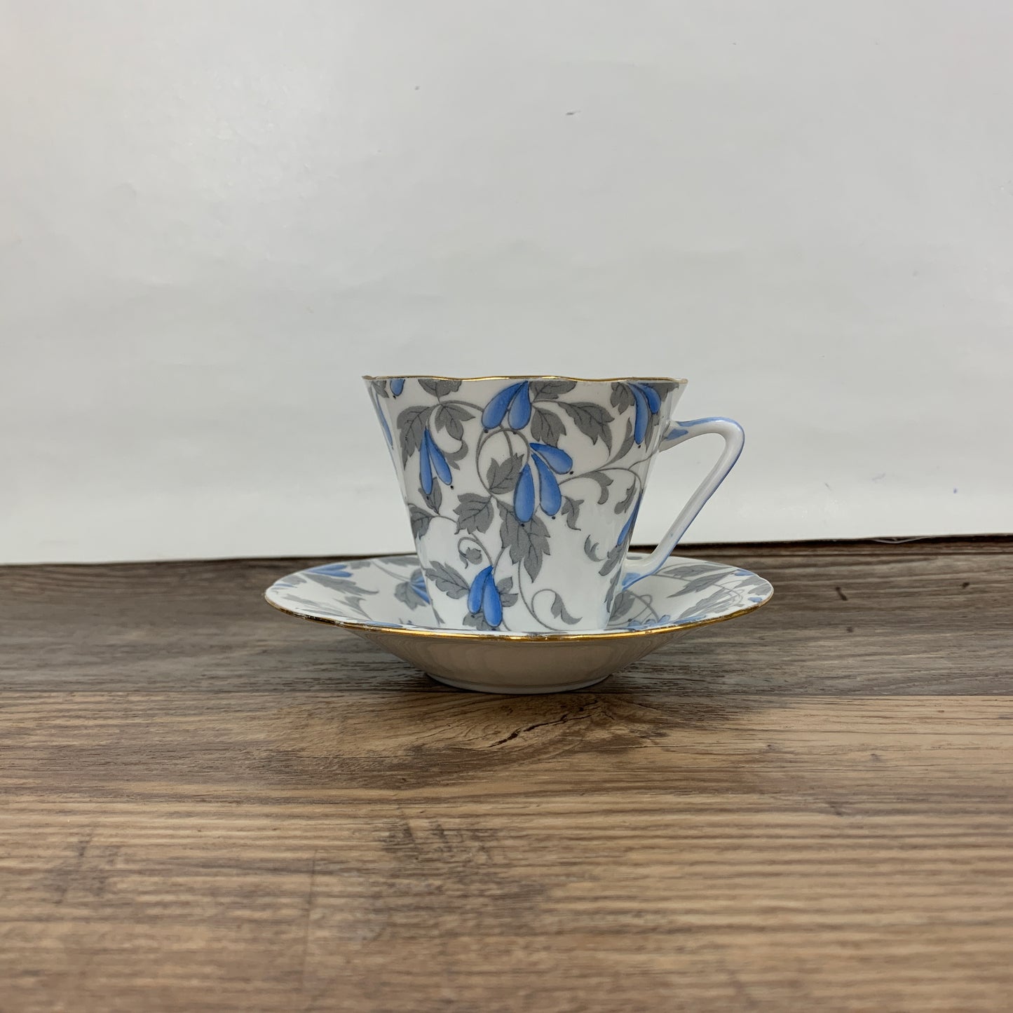 Blue and Grey Floral Royal Grafton Vintage Teacup, Smooth Shape