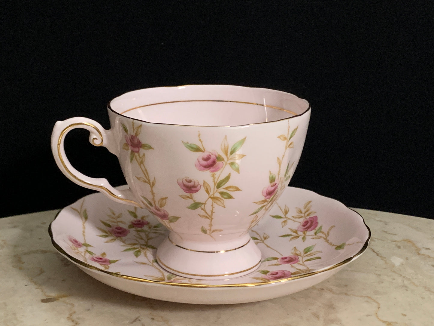 Pink Hand Painted Vintage Tea Cup Tuscan Fine Bone China Teacup