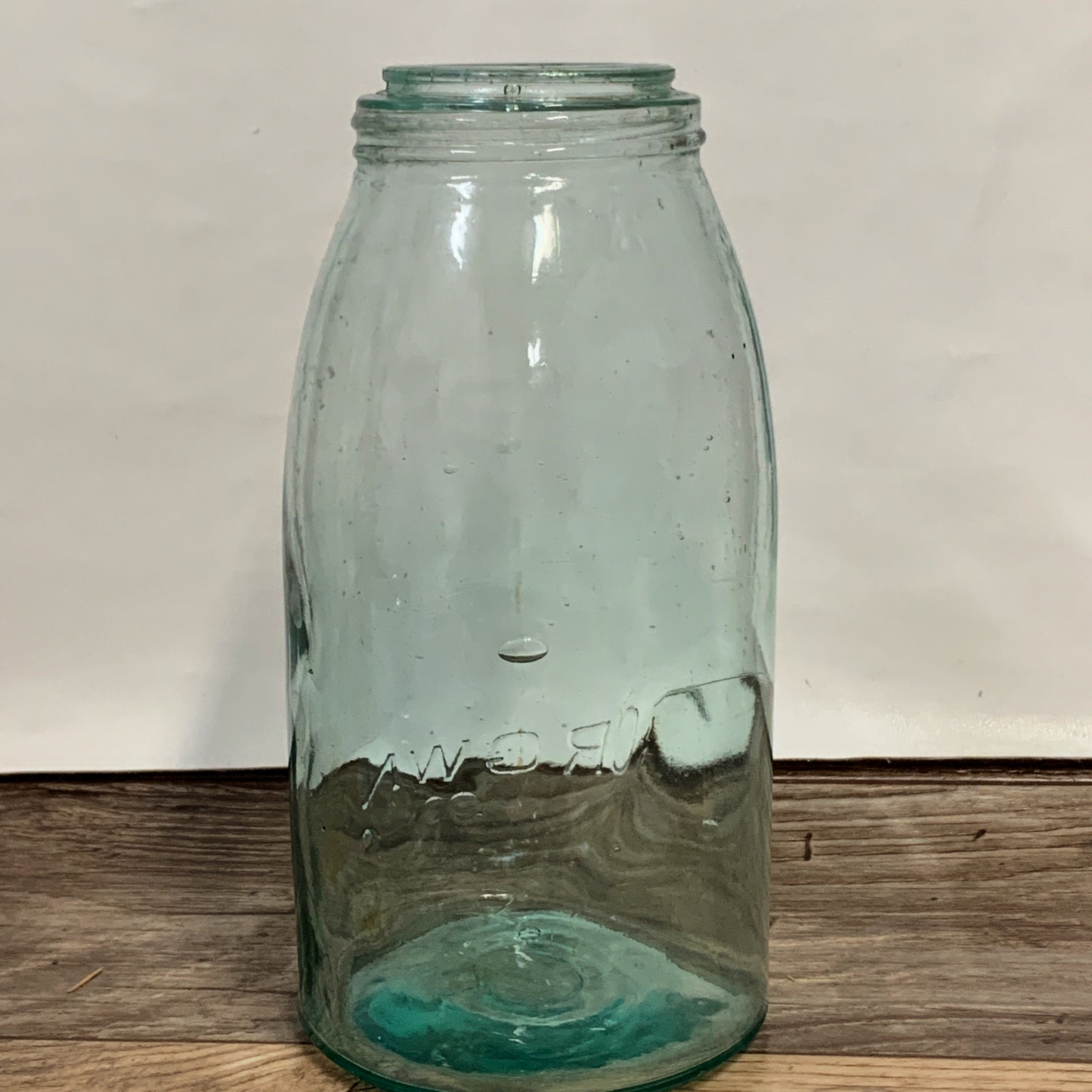 Extra Large Green Tint Crown Canning Jar. Vintage Farm House Kitchen Storage, Antique Canning Jar