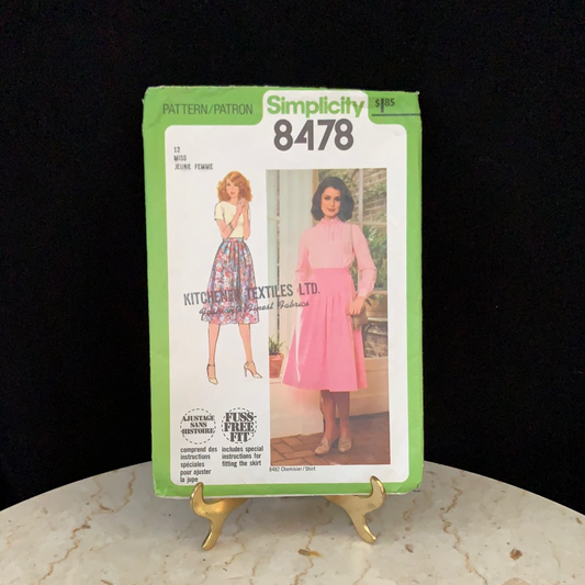 Misses Pleated Skirt with Yoke Vintage Sewing Pattern Simplicity 8478