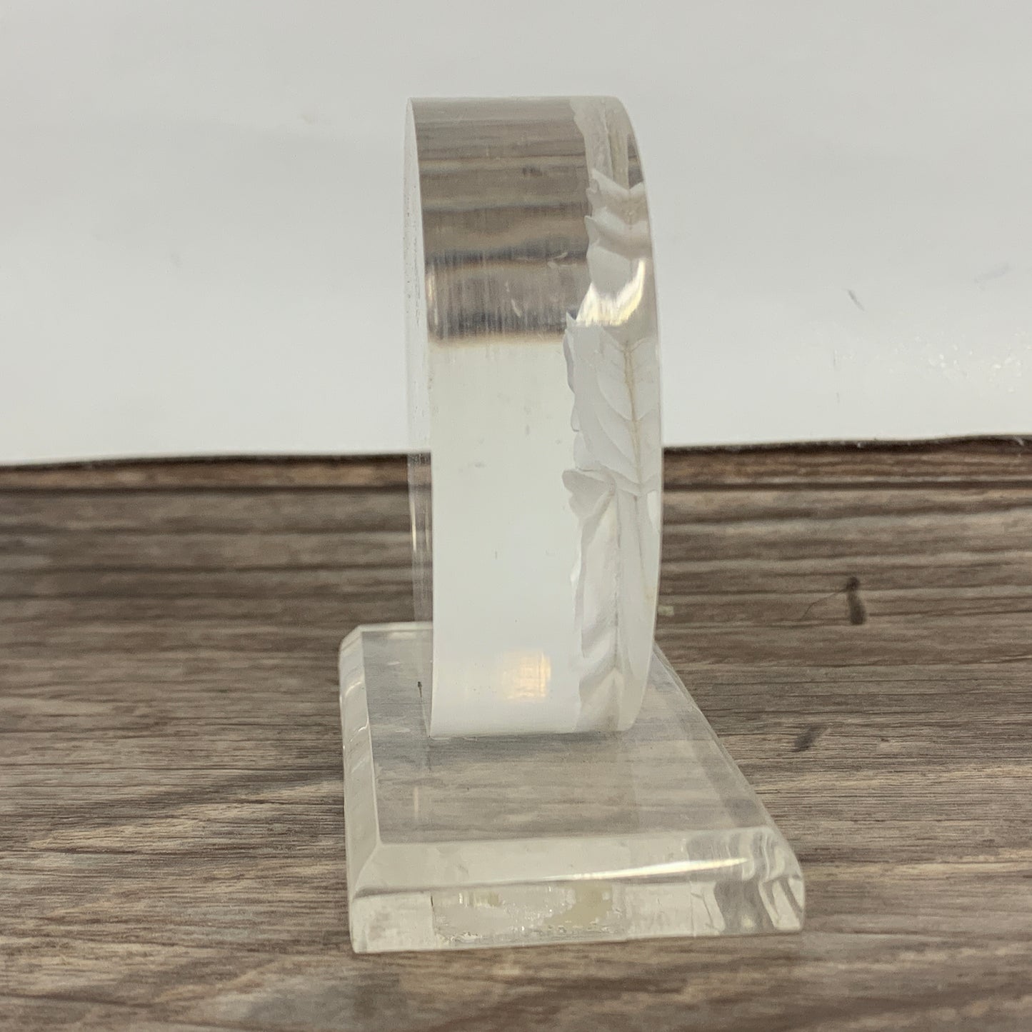 Small Lucite Desk Decor with Etched Bird