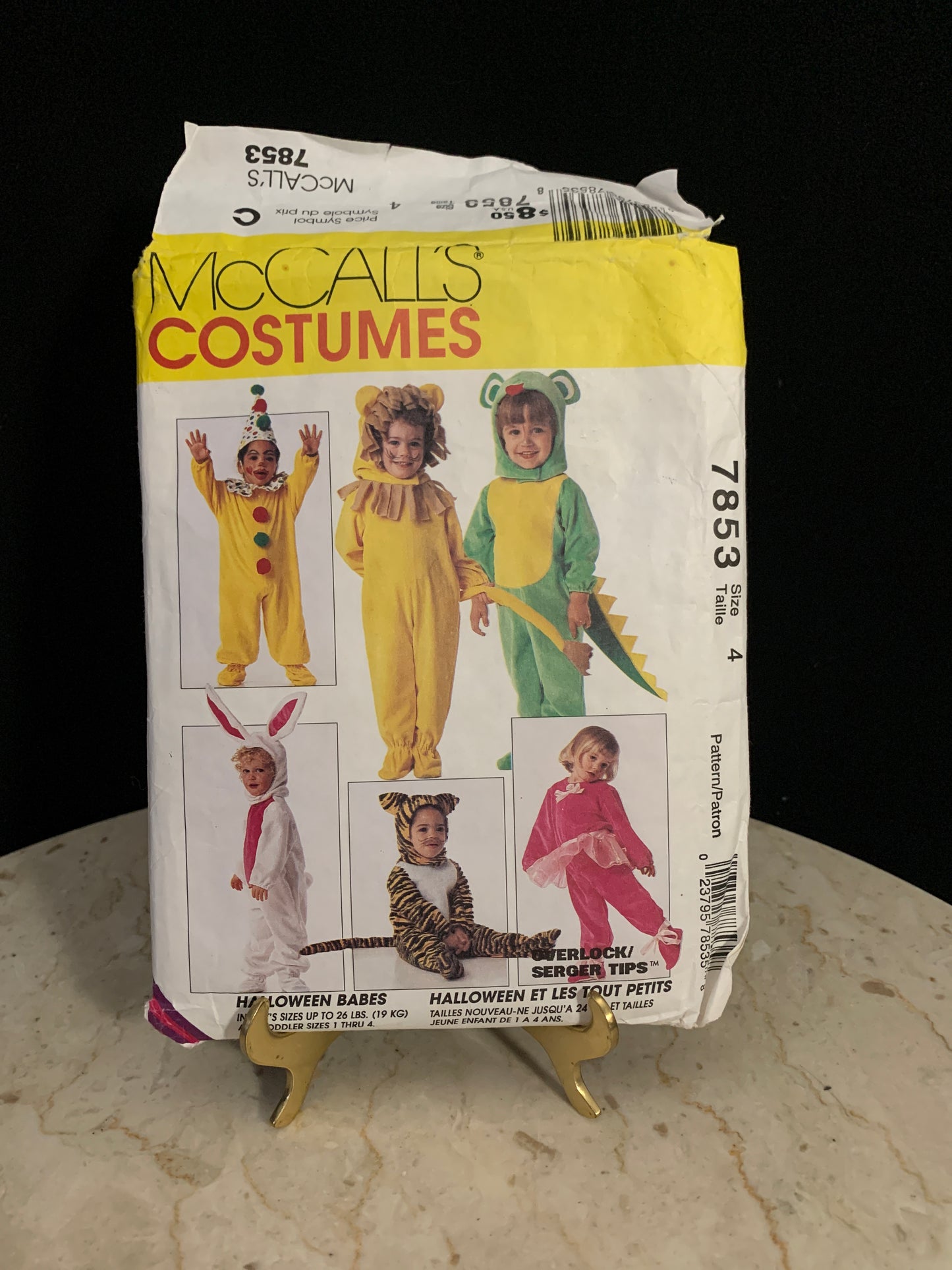 McCalls 7853 Halloween Babies Costumes Clown Lion Dinosaur Rabbit Tiger up to 26lbs
