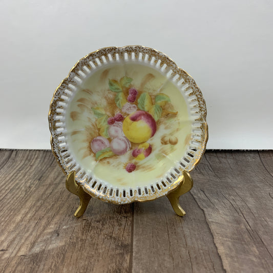 Porcelain Bowl with Fruit Design Made in Occupied Japan Reticulated Porcelain Dish