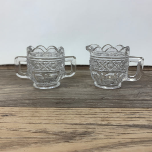 EAPG Child's Size Cream and Sugar c 1913 John B Higbee Glass Company, Miniature Cream and Sugar set