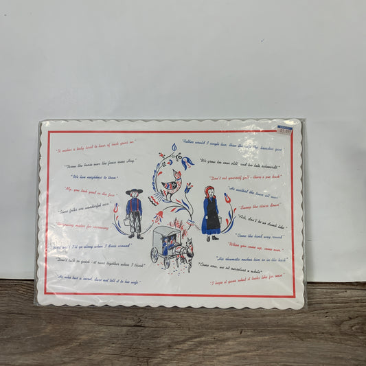 Vintage Paper Placemats with Red, Blue, and Black Pattern