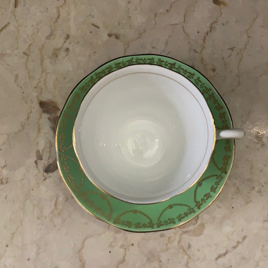 Green and Gold Vintage Bone China Tea Cup Salisbury China Vintage Teacup