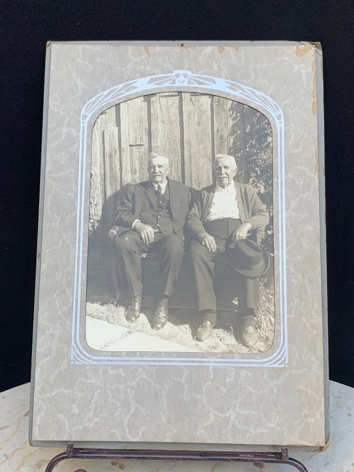 Vintage Black and White Photo 2 Old Men in Art Deco Cardboard Frame