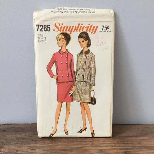 Ladies two piece suit dress Vintage Sewing Pattern Size 16 Simplicity 7265