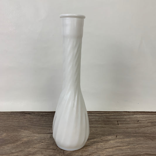 Milk Glass Bud Vase with Swirl Pattern