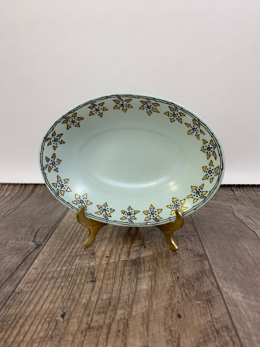 Hand Painted China Dish Royal Silesia signed Annie Edmonds 1913 Blue Oval Trinket Dish