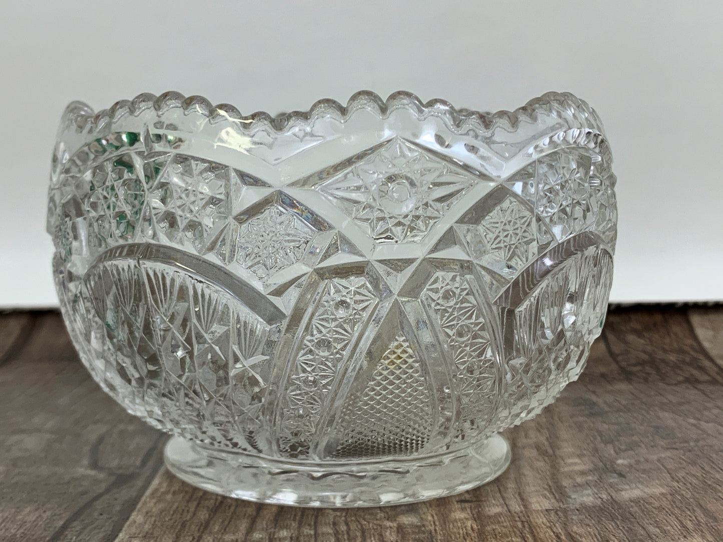 Pressed Glass Rose Bowl Wheat Sheaf Pattern Near Cut Nut Bowl