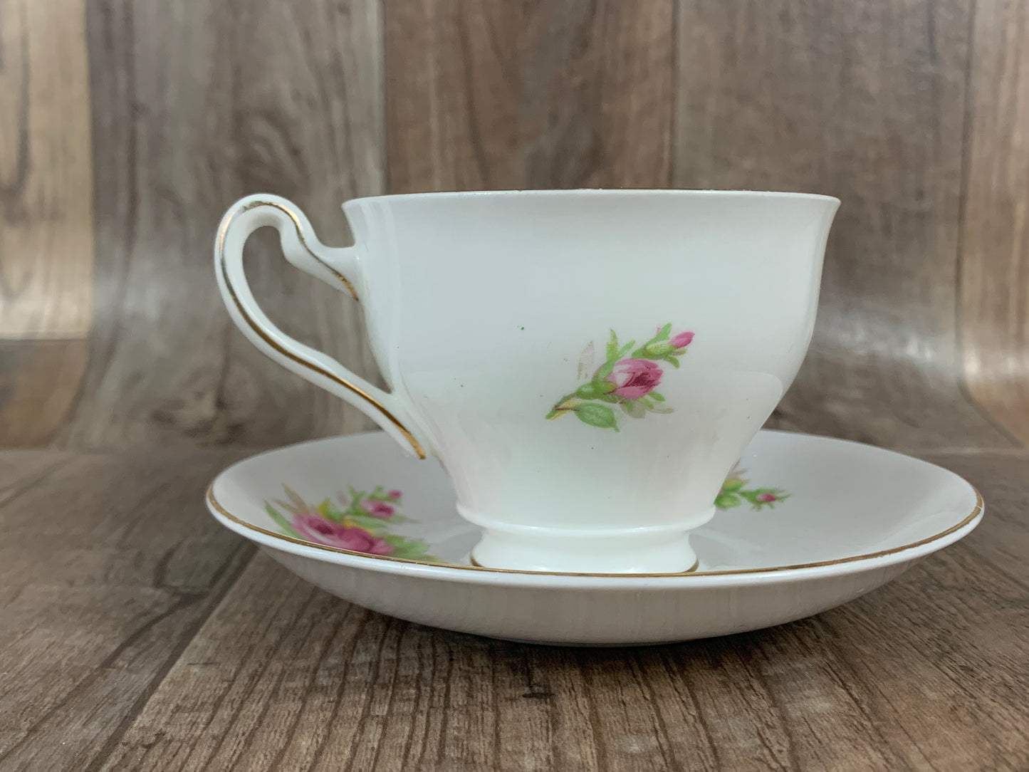 Pink Floral Vintage Teacup and Saucer Made in England Bone China Vintage Tea Cup