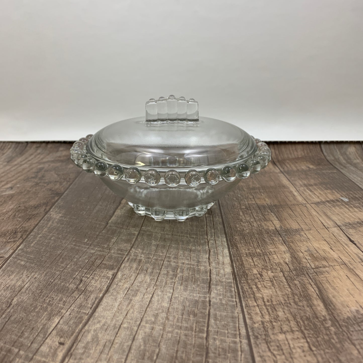 Glass Dish with Lid and Beaded Edge