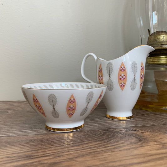 Royal Albert Safari Pattern Cream and Sugar Bowl 1950s Vintage China