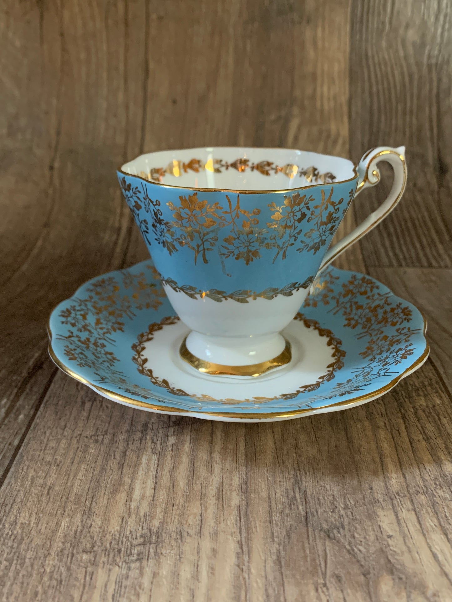 Blue and Gold Vintage Tea Cup and Saucer Royal Standard Teacup