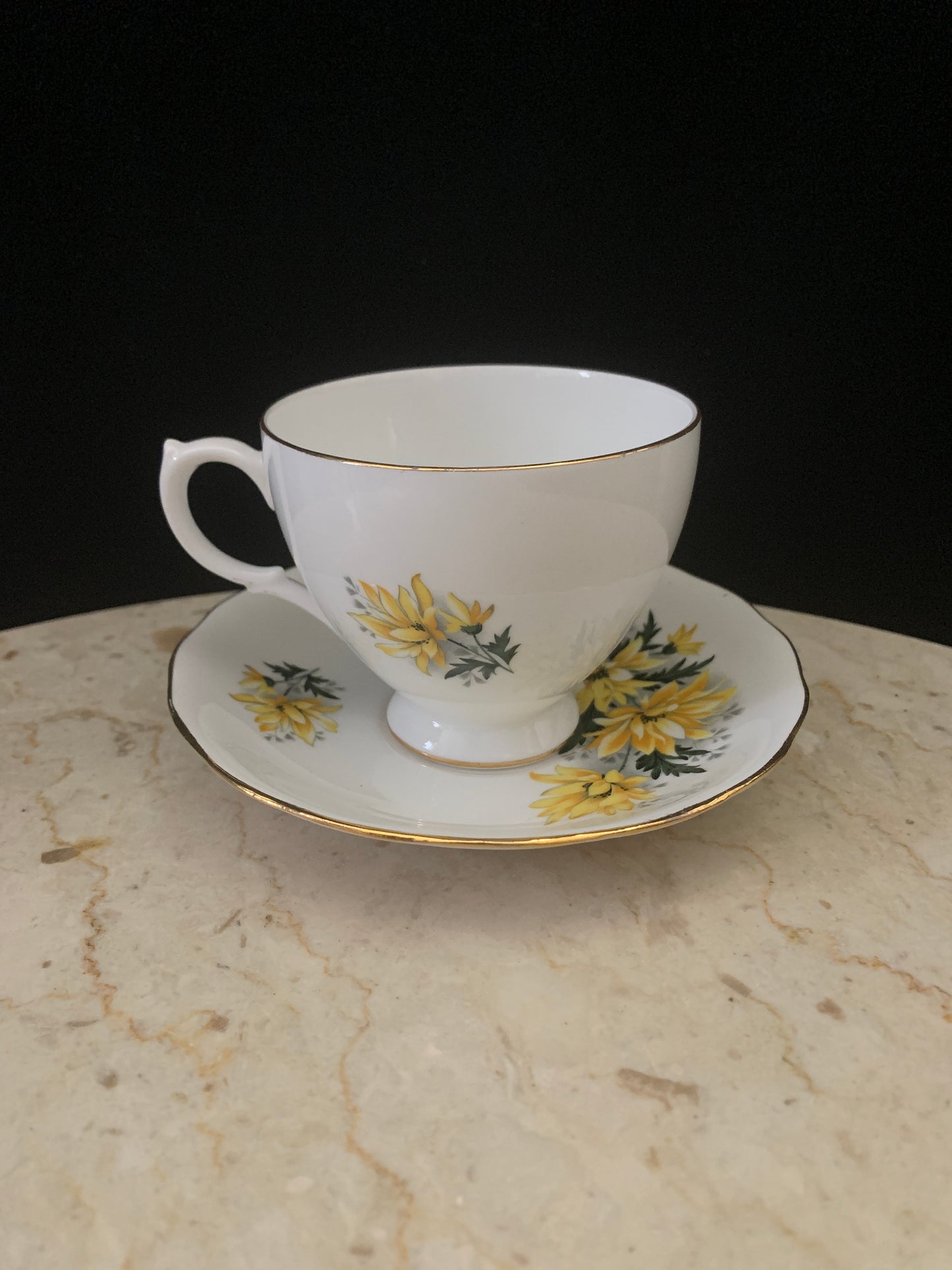 Vintage Tea Cup and Saucer with Yellow Floral Pattern