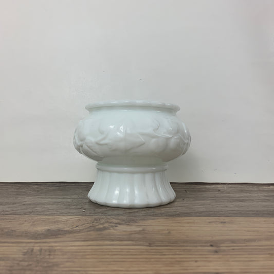 Milk Glass Planter with Raised Grapevine Pattern, Pedestal Planter