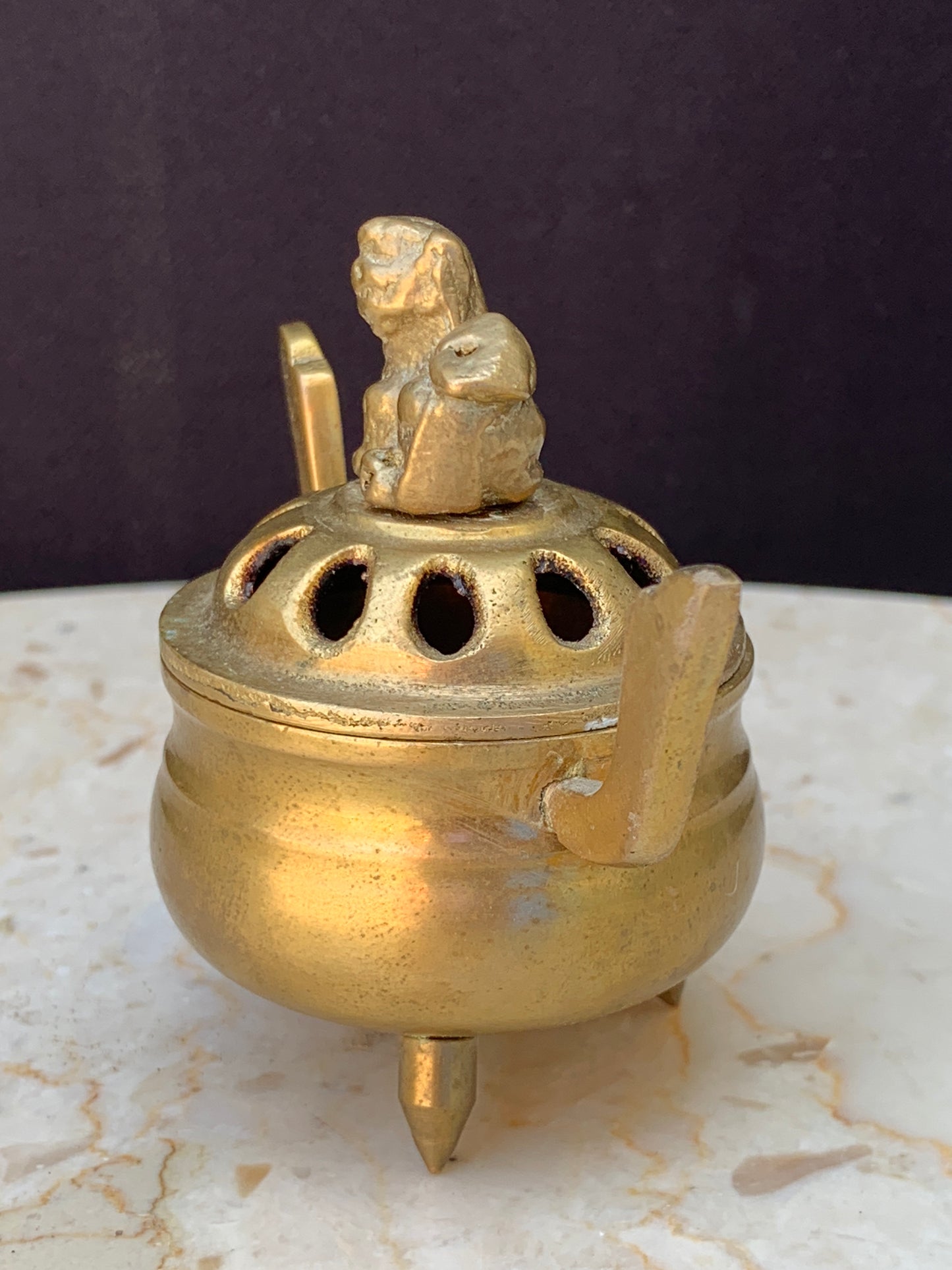 Vintage Brass Incense Burner with Foo Dog on the Lid