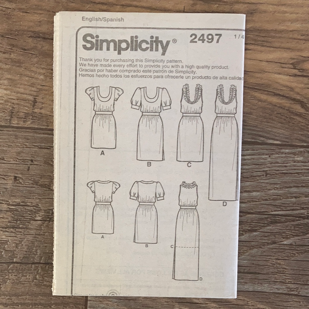 Party Dress Sewing Pattern Size 4 to 12 Simplicity 2497 Dress in Three Lengths w Neckline Variations