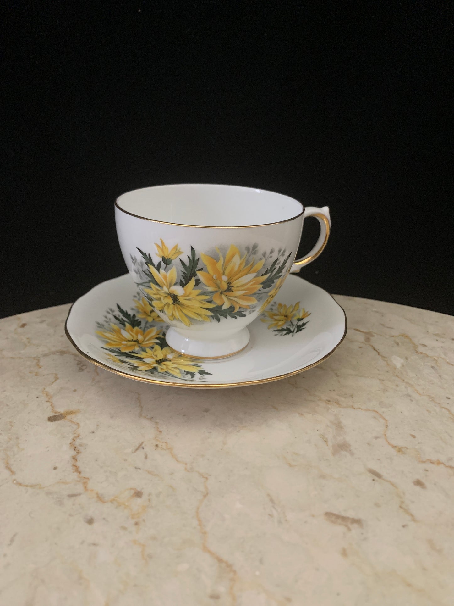 Vintage Tea Cup and Saucer with Yellow Floral Pattern