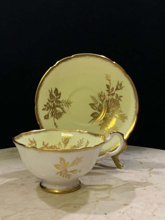 Yellow and Gold Vintage Tea Cup Paragon Wide Mouth Teacup and Saucer