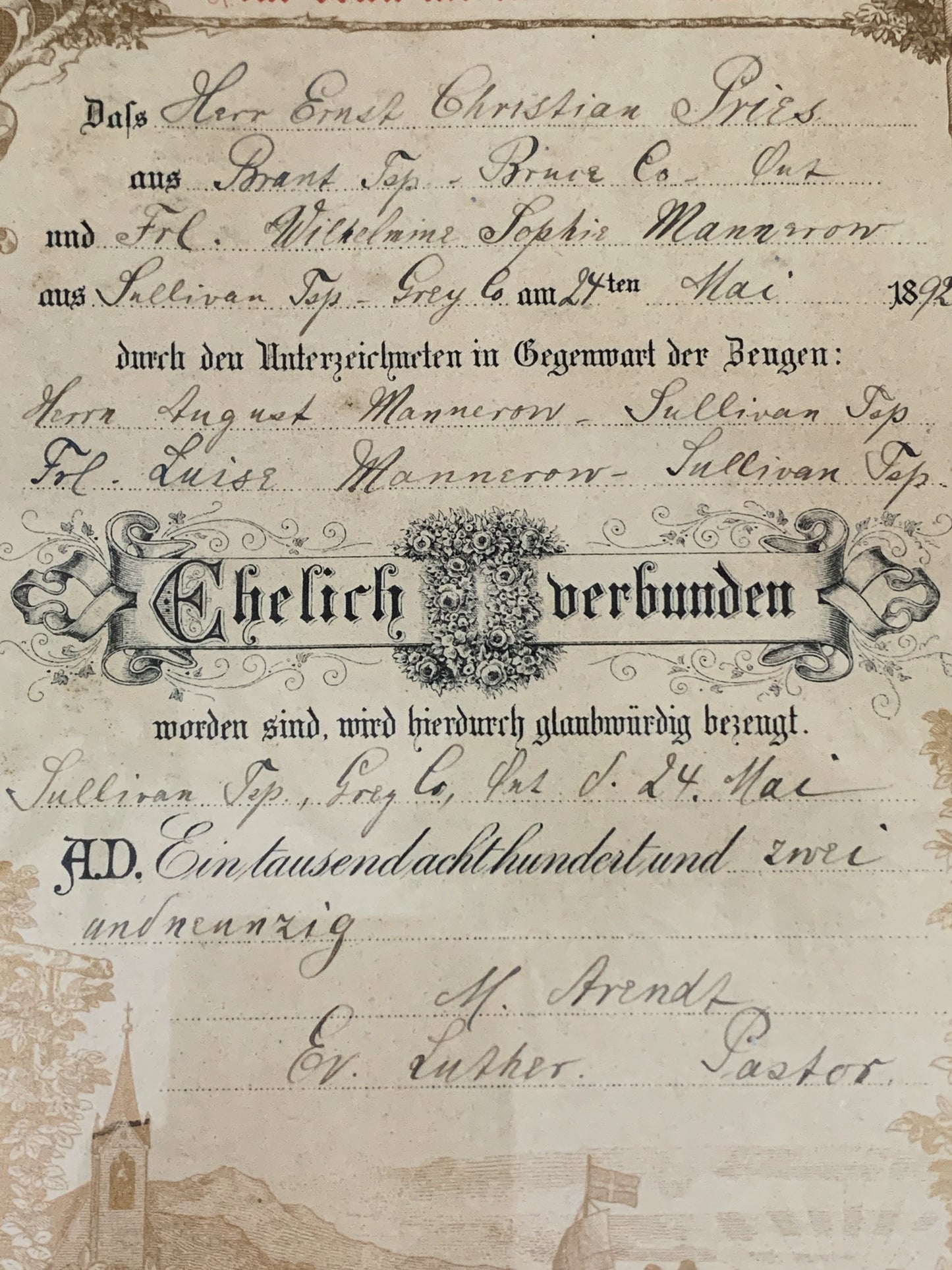 Antique Birth Certificate 1892 Framed Certificate of Birth