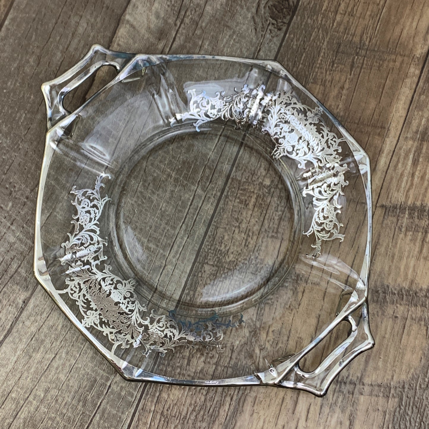 Clear Glass Vintage Plate with Silver Overlay