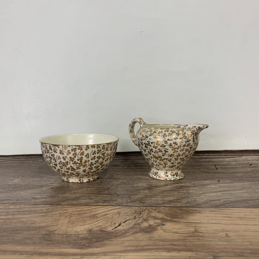 Vintage China Creamer and Sugar Bowl with Gold Shamrock Pattern