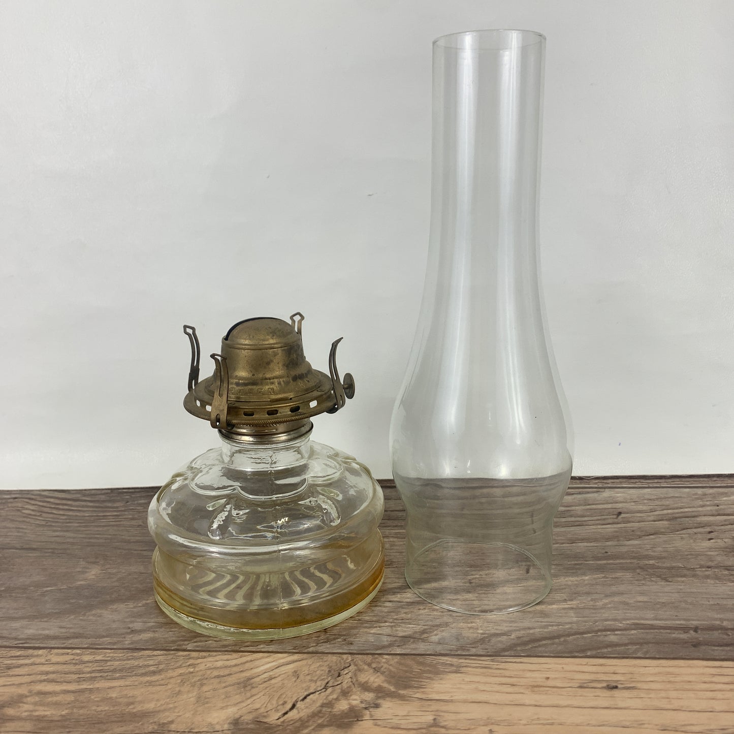 Vintage Glass Oil Lamp with Raised Design and Tall Hurricane Shade