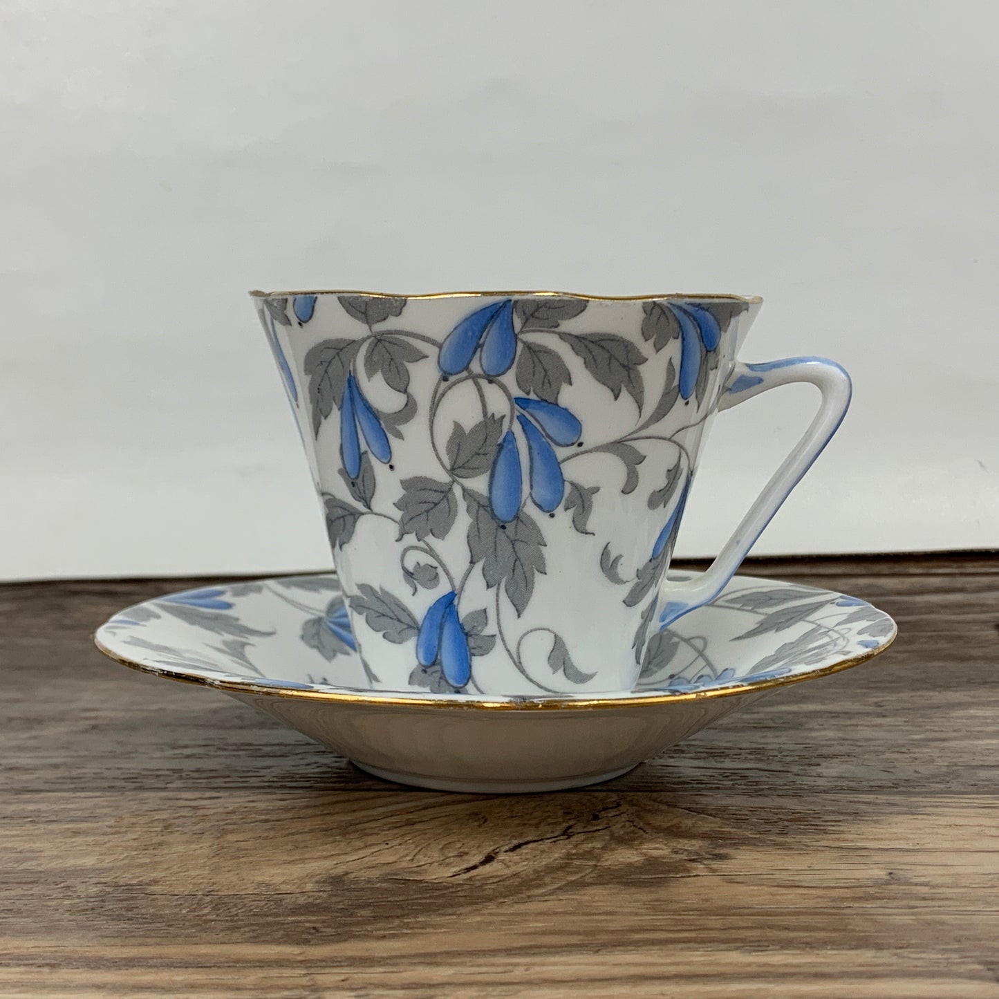 Blue and Grey Floral Royal Grafton Vintage Teacup, Smooth Shape