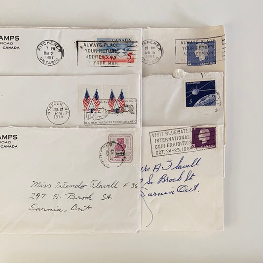 Collection of 6 Vintage Canada and US Postage Stamp First Day Covers FDC on envelopes