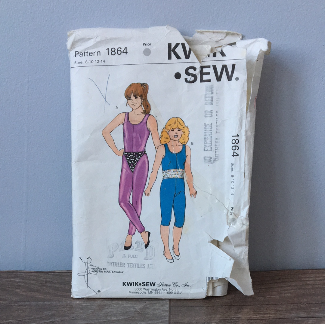 Girls Unitard Sewing Pattern Size 8 to 14 Kwik Sew 1864