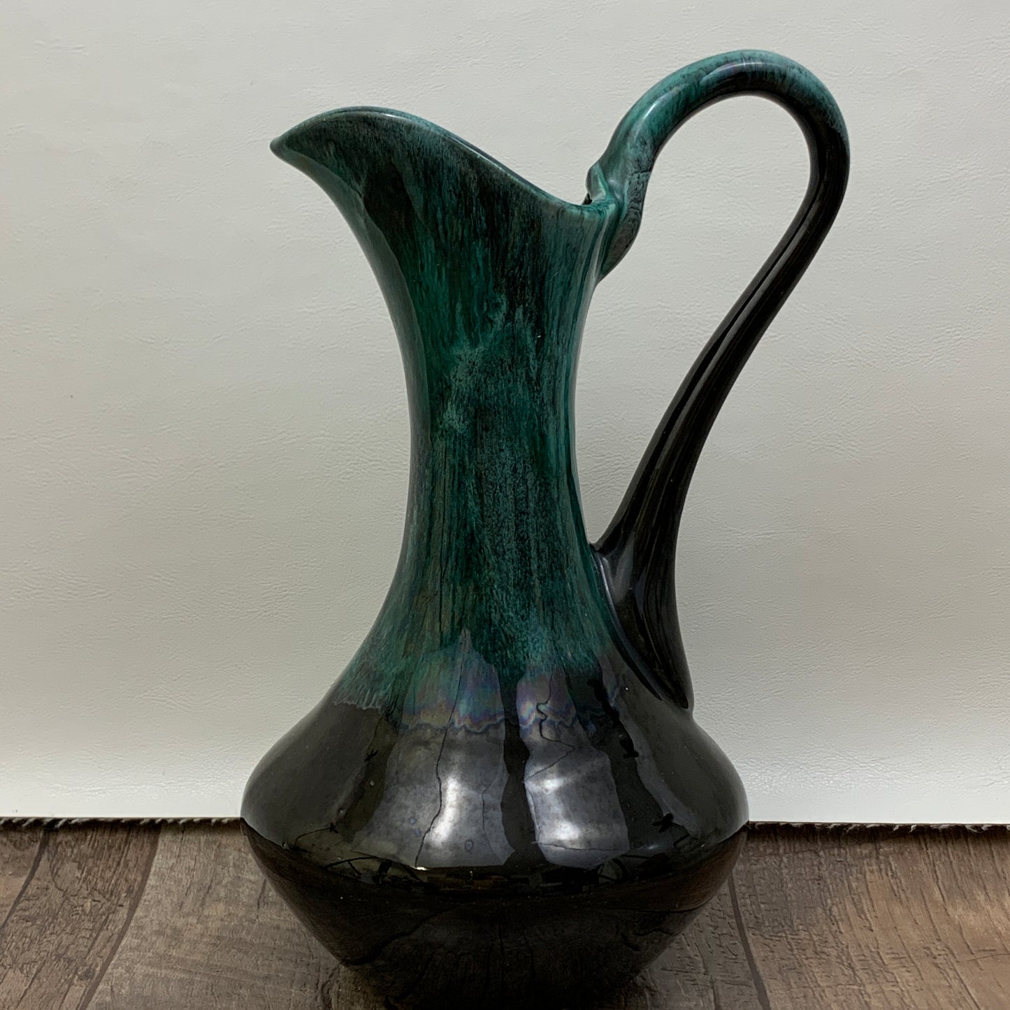 Vintage Wyatt Pottery Ewer, Green Drip Glaze Art Pottery